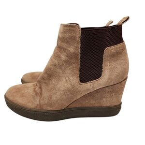 Aquatalia Claire Taupe and Brown Suede Wedge Ankle Booties 8.5